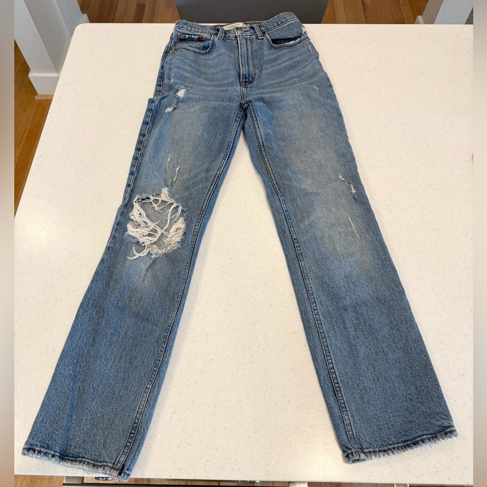 Abercrombie & Fitch Distressed Light Blue Straight-Leg Jeans